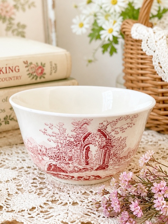 Abby Other - Vintage Abbey Red Transferware Bowl English Cottage Farmhouse Decor Pink